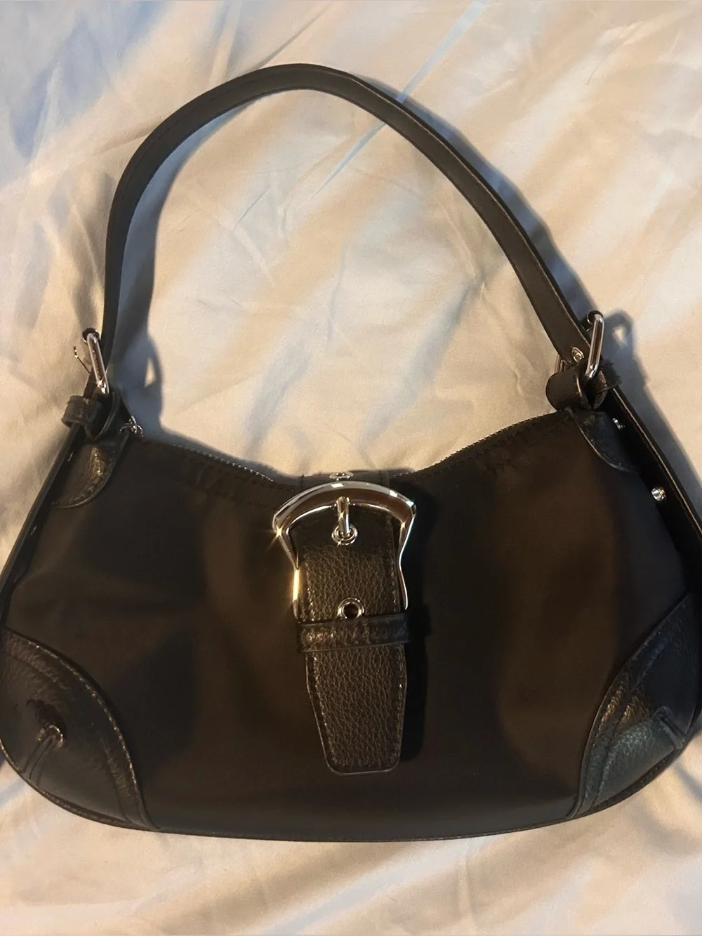 Y2K Black Shoulder Bag | Buckle Baguette Purse